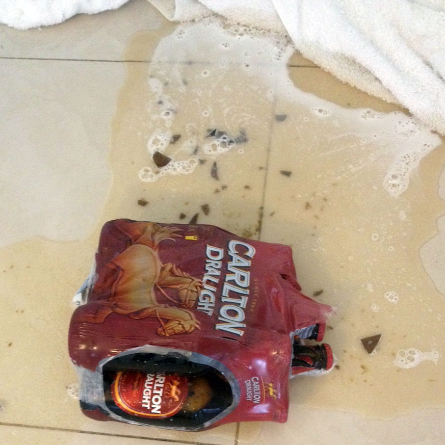 Smashed beer bottles