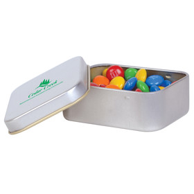 M&Ms in Silver Rectangular Tins